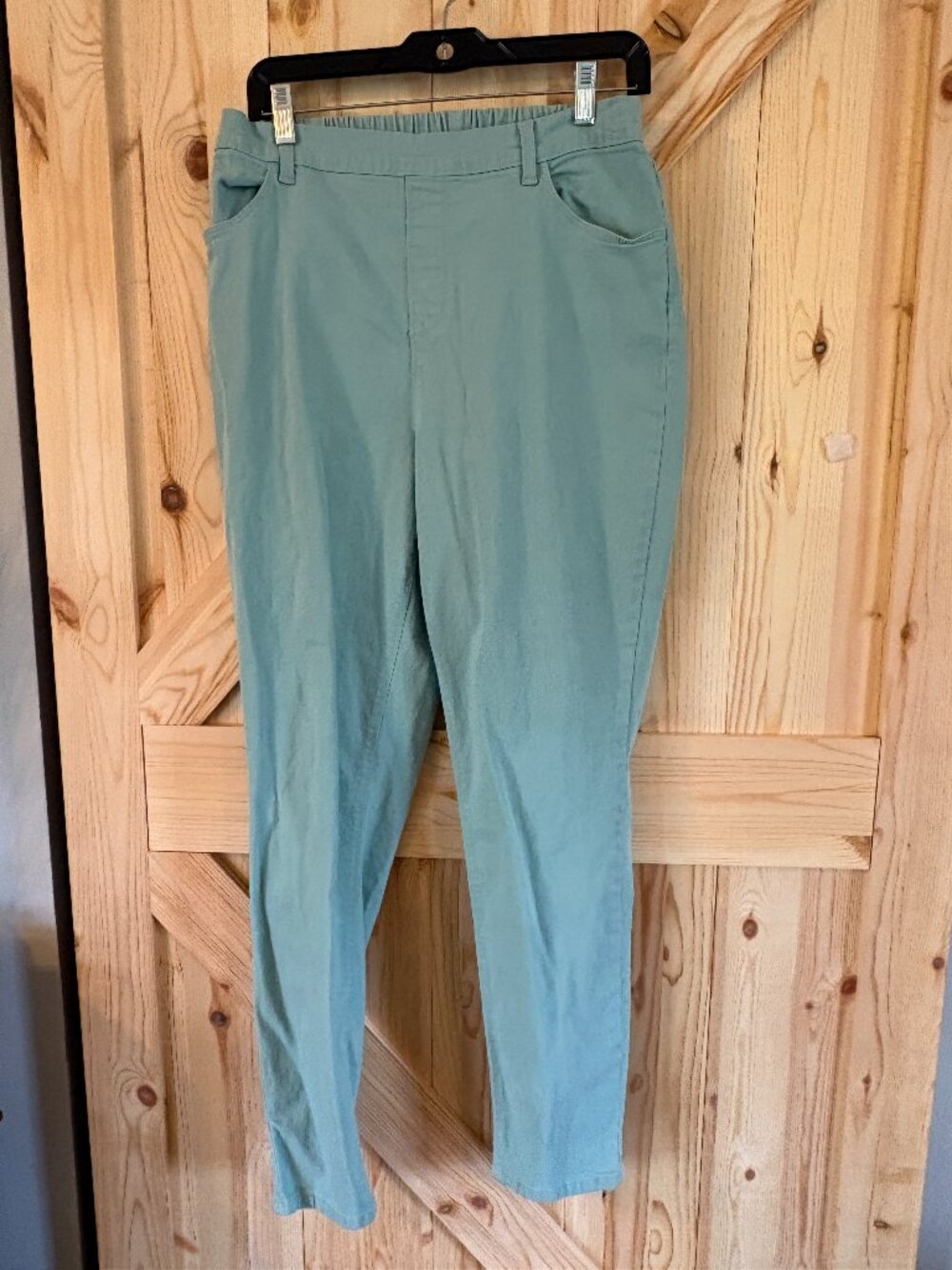 Denim & Co. Mint Green Pants XL Pull On Stretch Casual Tapered